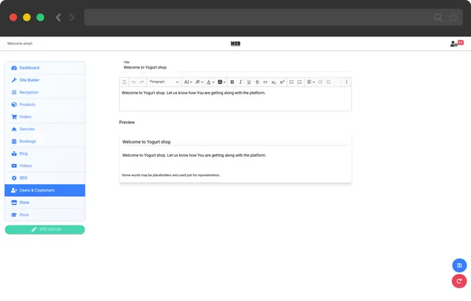new order email configuration admin dashboard